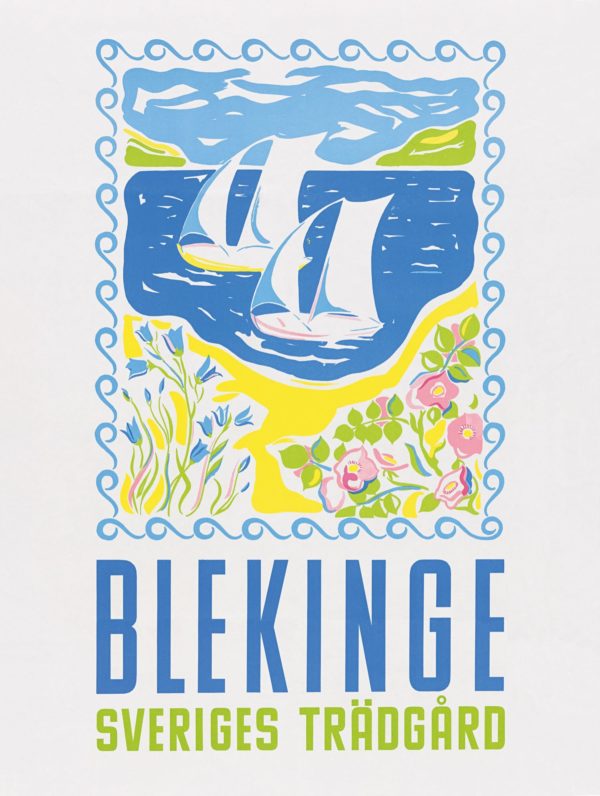 Vintage Sverige reseaffisch med tema “Blekinge”, i storlek 30x40 cm