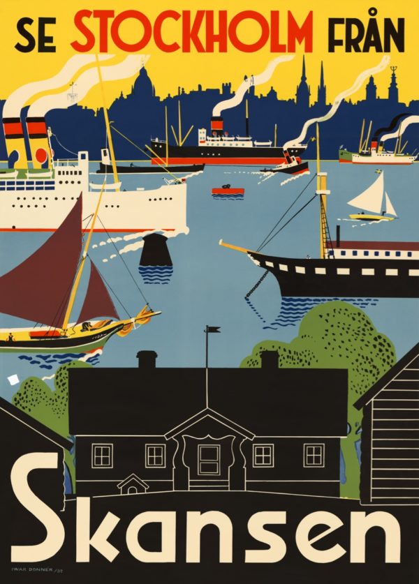 Vintage Sverige affisch som heter “Se Stockholm från Skansen”, i storlek 50x70 cm.