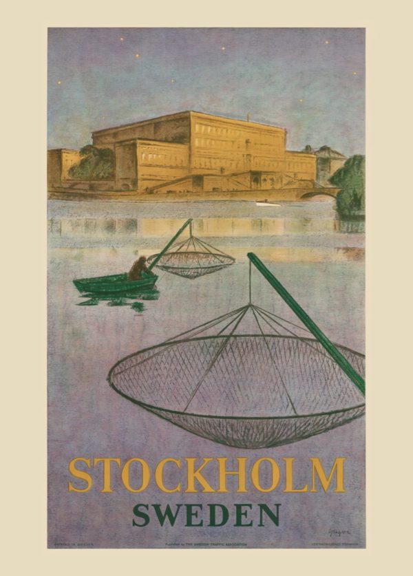 Vintage Sverige affisch som heter “Fiskare på Stockholms ström”, i storlek 50x70 cm.