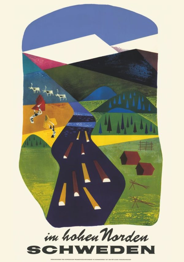 Vintage Sweden travel poster named “Im Hohen Norden” in size A4.