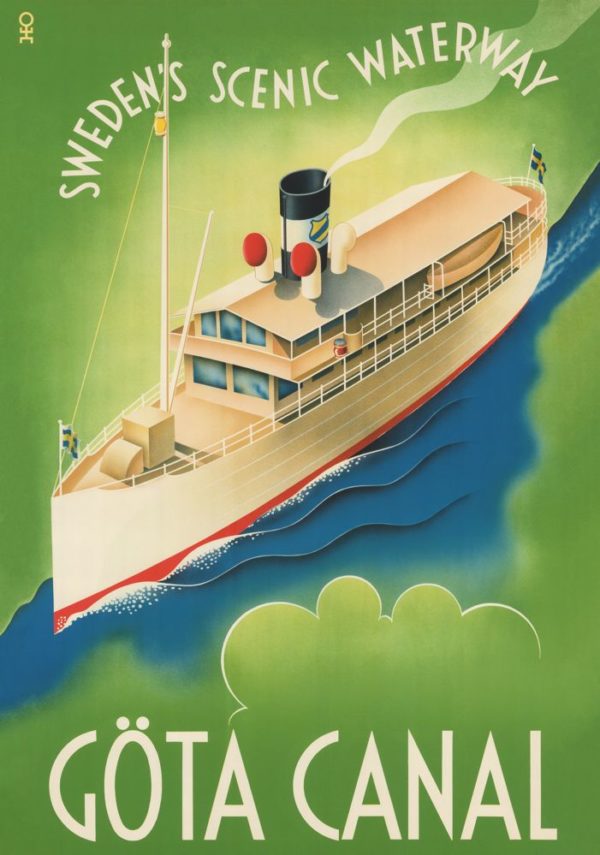 Vintage Sweden travel poster named “Göta Canal Waterway” in size 70x100 cm.