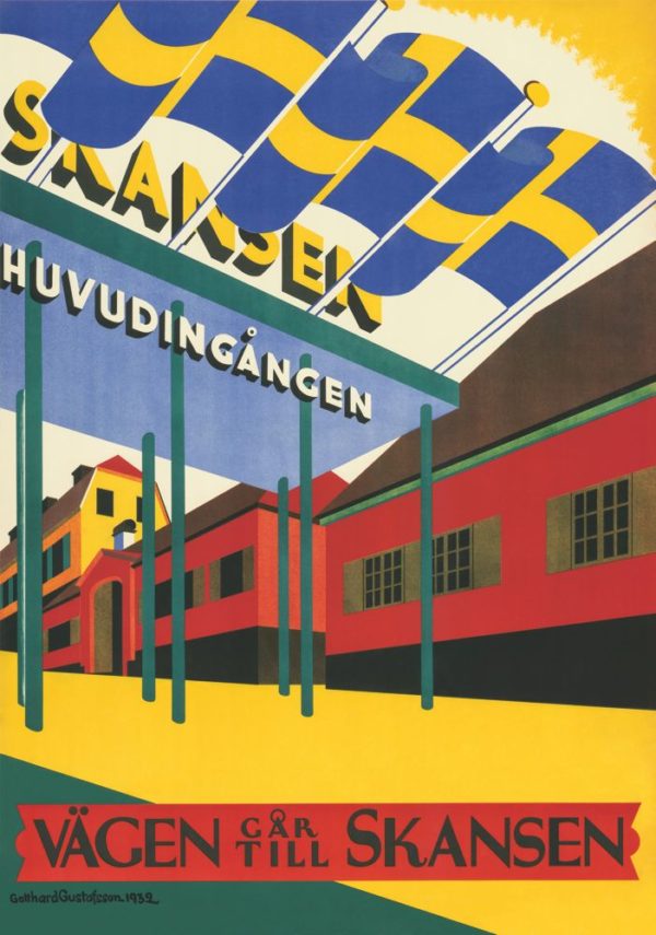 Vintage Sweden travel poster named “The entrance of Skansen” in size 70x100 cm.