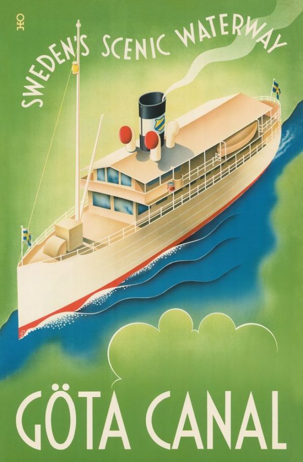 Sweden travel poster named “Göta Canal Waterway” printed as a postcard