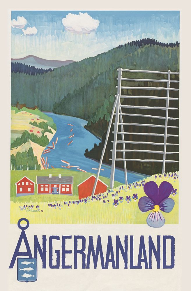 CTS_VK57_Angermaland_124x189mm_01 Reseaffisch Sverige som heter “Ångermanland”, tryckt på ett postkort.