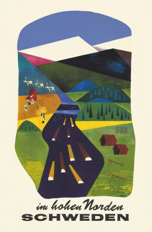 Sweden travel poster named “Im Hohen Norden” printed as a postcard