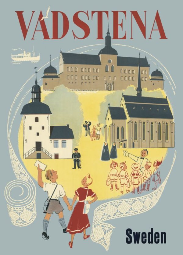 Vintage Sweden travel poster named “Vadstena” in size 50x70 cm.