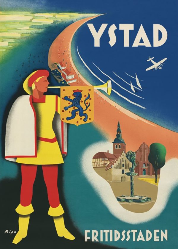 Vintage Sweden travel poster named “Ystad” in size 50x70 cm.