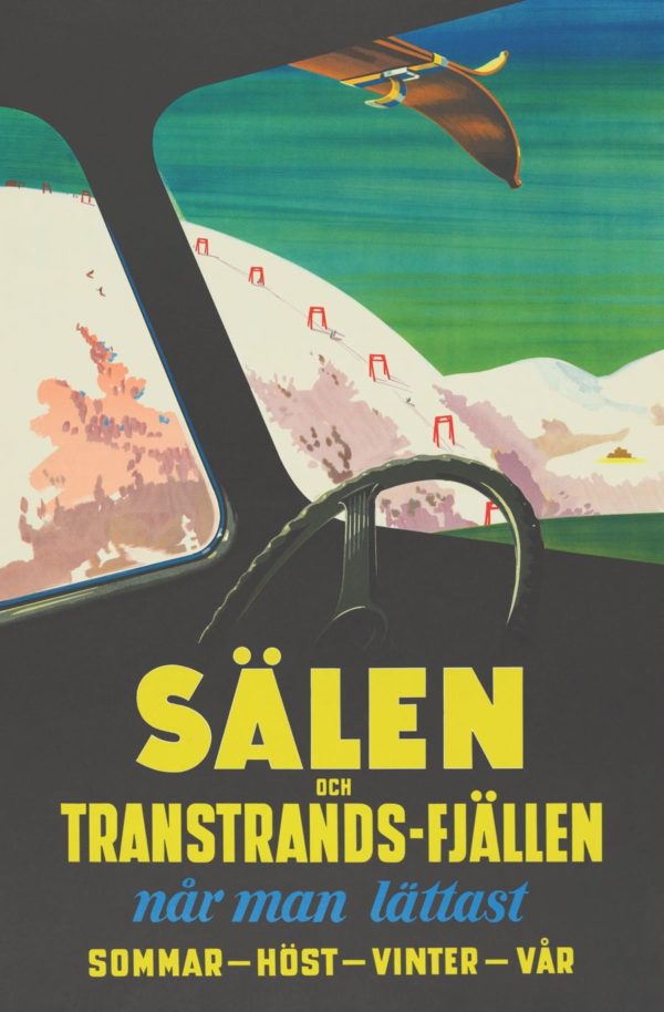 Sweden travel poster named “Sälen and Transtrandsfjällen” printed as a postcard