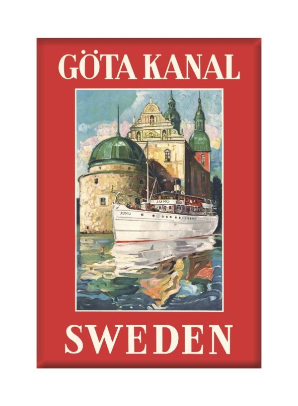 Sweden travel poster named “Göta Kanal Vadstena” printed as a fridge magnet.