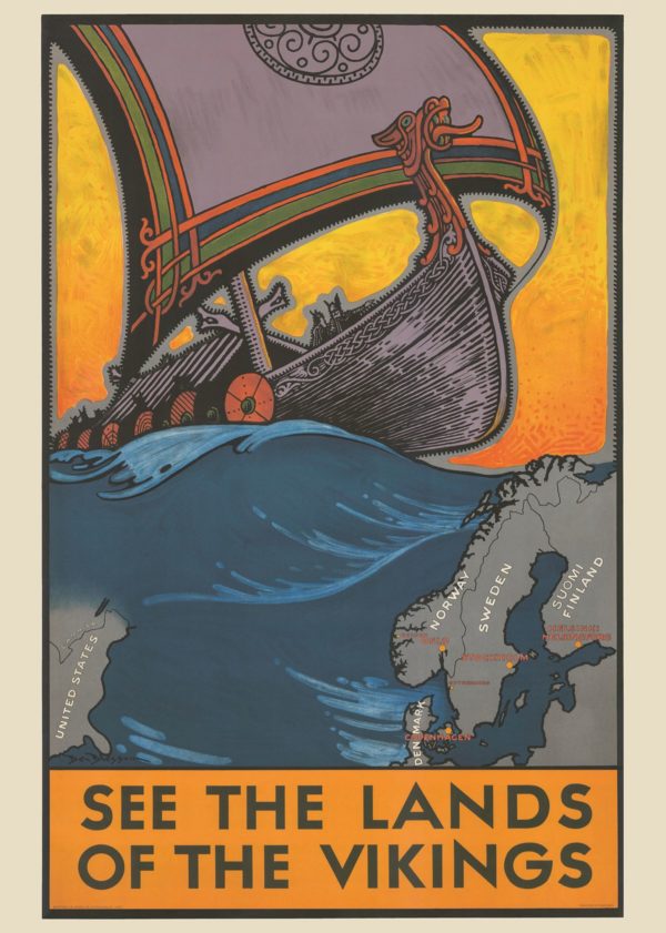 Vintage Sweden travel poster named “See the land of the Vikings” in size A4.