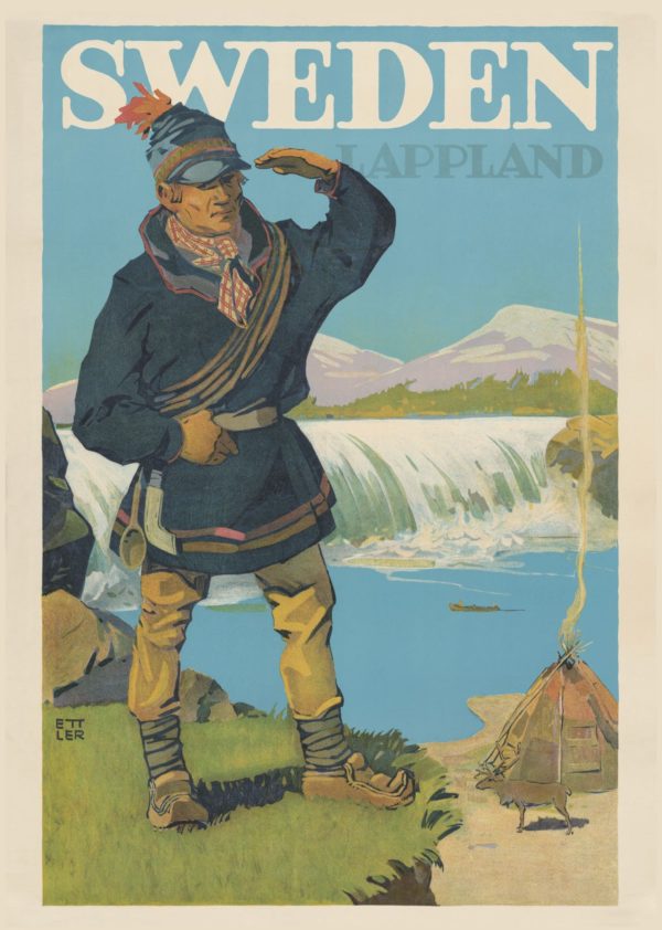 Vintage Sweden travel poster named “Sweden Lapland” in size A4.