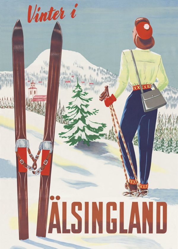 Affisch som föreställer vintern i Hälsingland