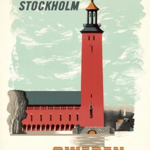 Affisch som föreställer stadshuset i Stockholm