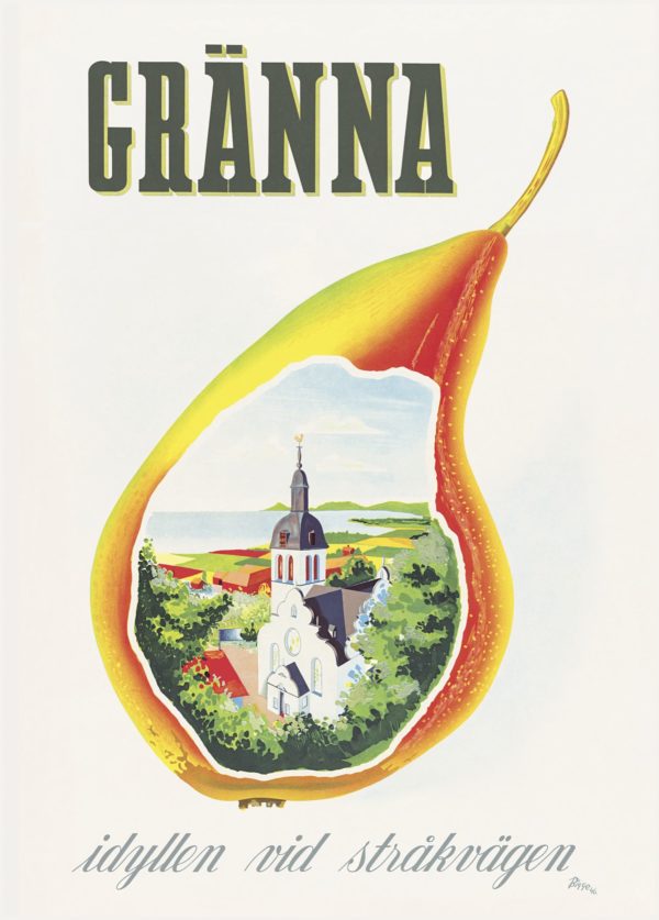 Affisch som föreställer Gränna päron