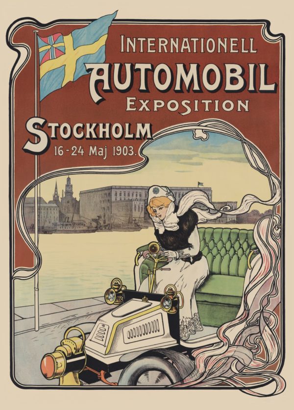 Affisch som föreställer en internationell automobil i Stockholm