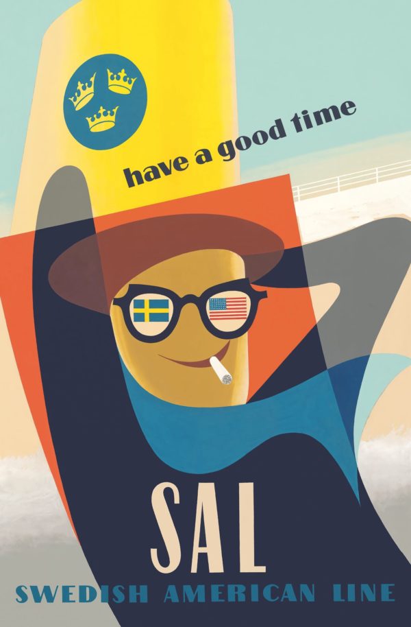 Sweden travel poster named “Have a good time” printed as a postcard