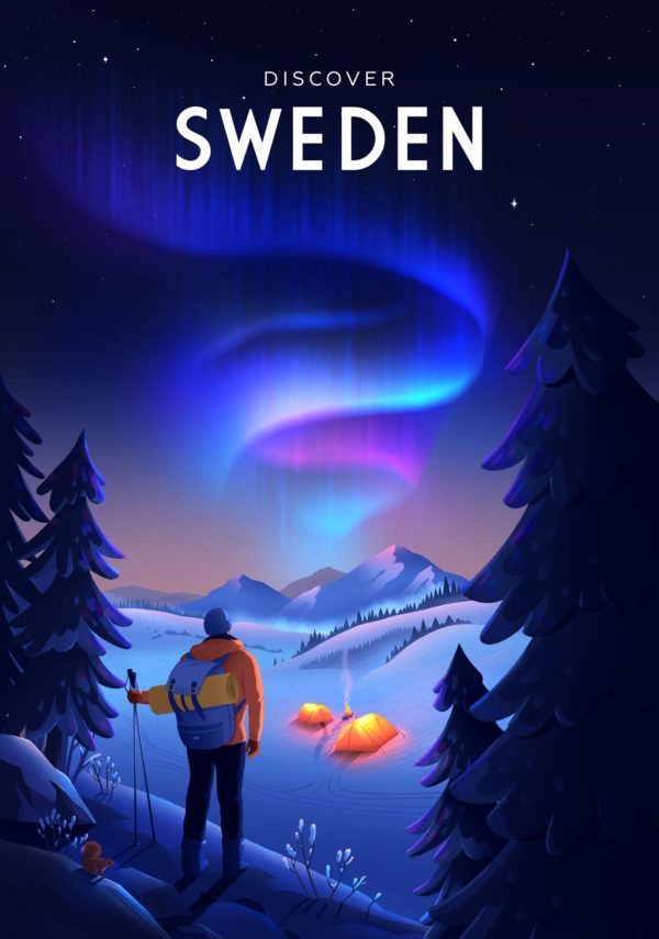 Sweden travel poster named “Discover Sweden by Anna Kuptsova” printed as a postcard