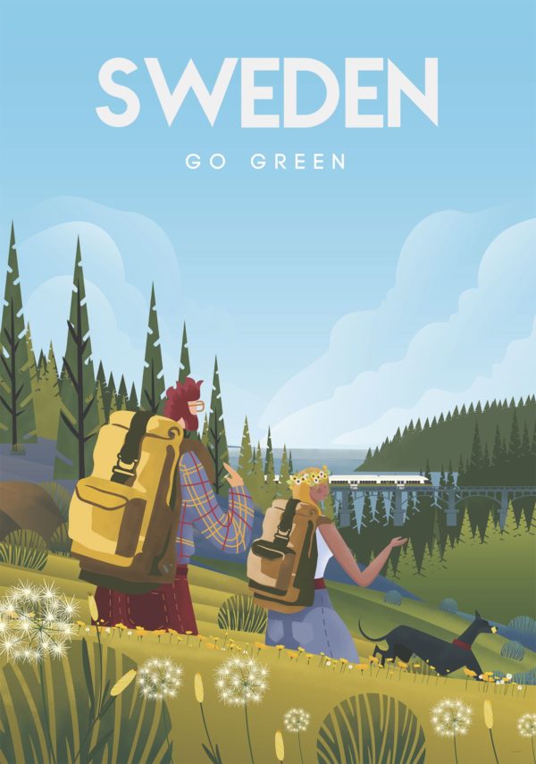 Sweden travel poster named “Go Green by Omar Escalante” printed as a postcard