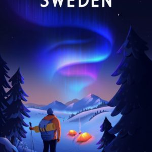 Affisch som föreställer en campare och norrsken i Sverige