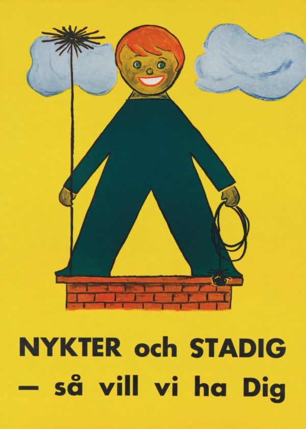 Sweden travel poster named “Nykter och stadig” printed as a postcard