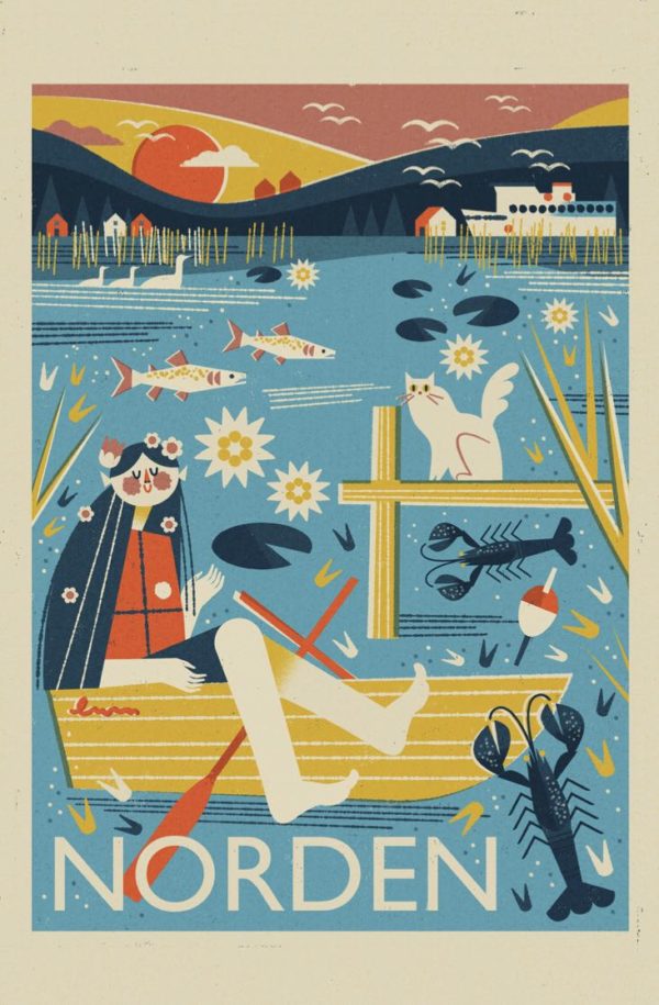 Vintage Sweden travel poster named “Late Summer Evening by Christina Hägerfors” in size A4.