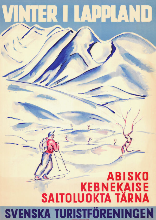 Sweden travel poster named “Winter in Lapland” printed as a postcard