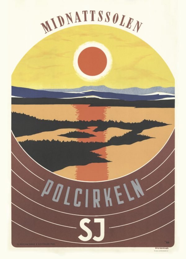 Vintage Sweden travel poster named “SJ Midnight sun” in size A4.