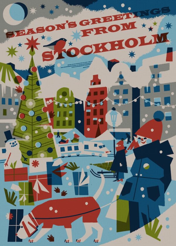 Modern Sweden travel poster named “Season's greetings by Christina Hägerfors” in size 50x70 cm.