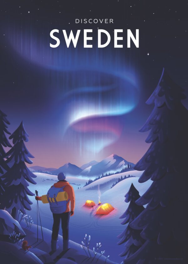 Vintage Sweden travel poster named “Go Green by Omar Escalante” in size A4.