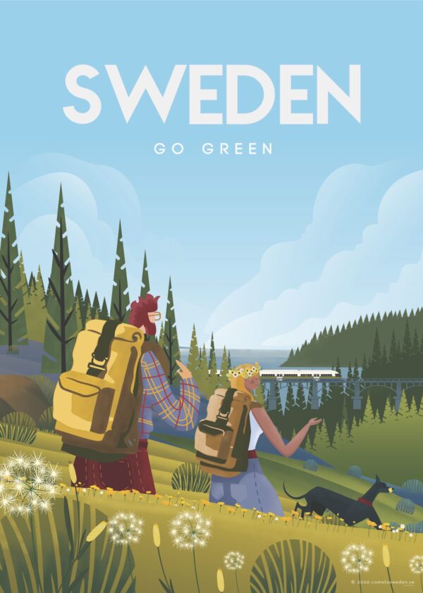 Vintage Sweden travel poster named “Go Green by Omar Escalante” in size A4.